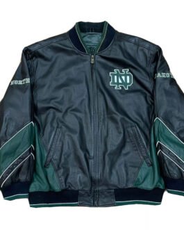 North Dakota Fighting Hawks Black Varsity Leather Jacket