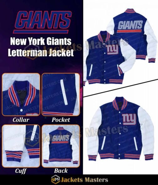 New York Giants Blue and White Letterman Jacket - Image 4