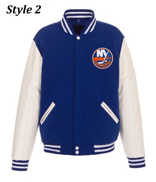NY Islanders Blue and White Letterman Jacket - Image 2
