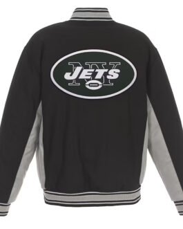 NY Jets Black and Gray Varsity Wool Jacket