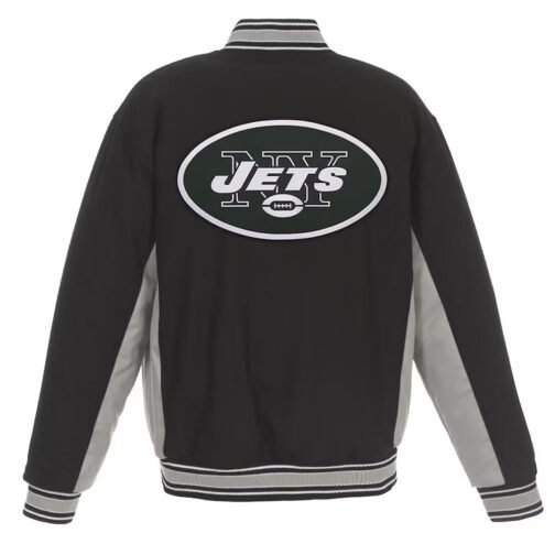 NY Jets Black and Gray Varsity Wool Jacket - Image 2