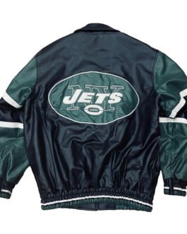 NY Jets Black and Green Varsity Leather Jacket