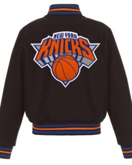 NY Knicks Embroidered Black Varsity Wool Jacket