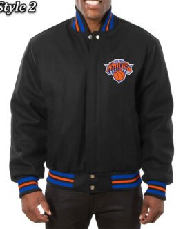 NY Knicks Black Wool Varsity Jacket