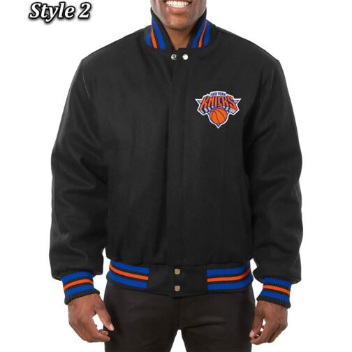NY Knicks Black Wool Varsity Jacket - Image 2