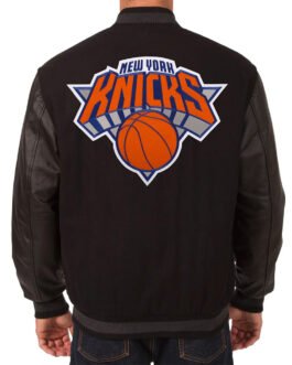 NY Knicks Black Wool Varsity Wool/leather Jacket