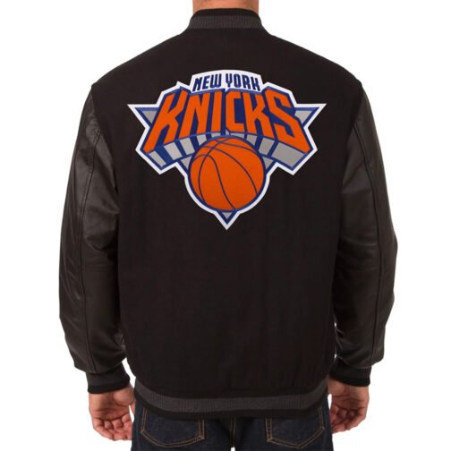NY Knicks Black Wool Varsity Wool/leather Jacket - Image 2