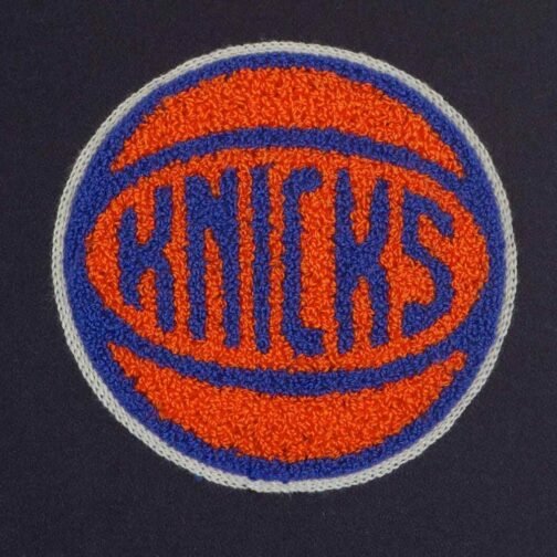 NY Knicks Chenille Navy and Off White Varsity Jacket - Image 6