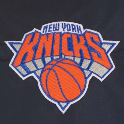 NY Knicks Chenille Navy and Off White Varsity Jacket - Image 7