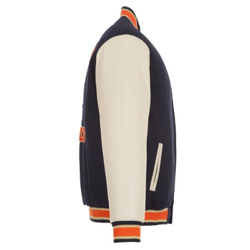NY Knicks Chenille Navy and Off White Varsity Jacket - Image 3