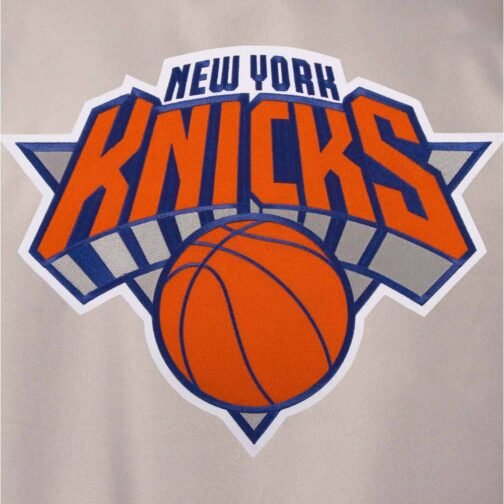 NY Knicks Gray and Royal Varsity Poly Twill Jacket - Image 3