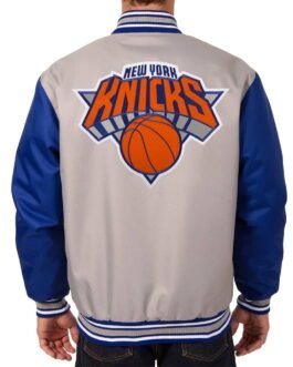 NY Knicks Gray and Royal Varsity Poly Twill Jacket