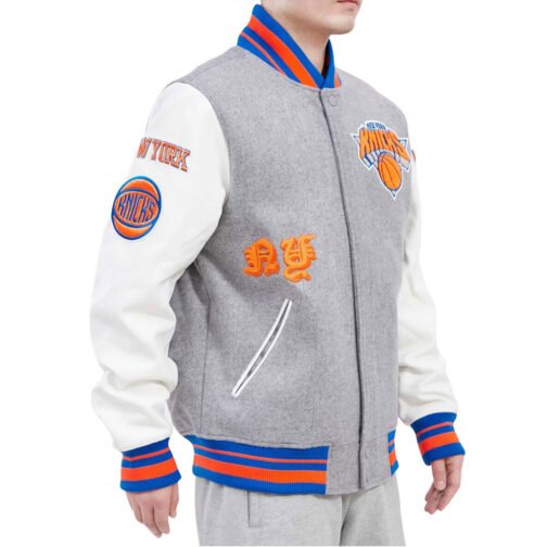 NY Knicks Old English Varsity Jacket - Image 5