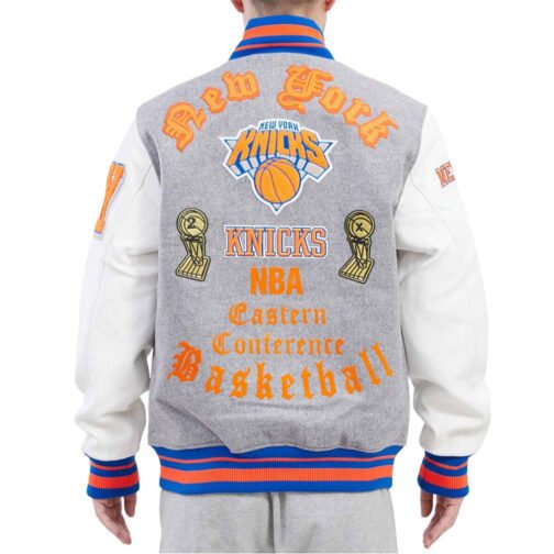 NY Knicks Old English Varsity Jacket - Image 2