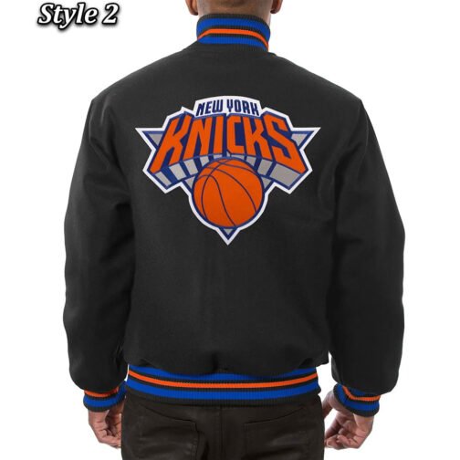 NY Knicks Black Wool Varsity Jacket - Image 4