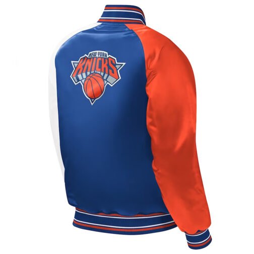 NY Knicks Youth Royal Varsity Satin Jacket - Image 2