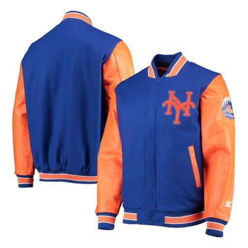 NY Mets 35th Anniversary Royal and Orange Varsity Jacket - Image 3