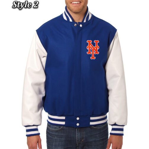 NY Mets Royal and White Varsity Jacket - Image 2