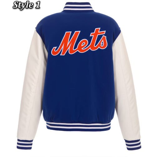 NY Mets Royal and White Varsity Jacket - Image 4