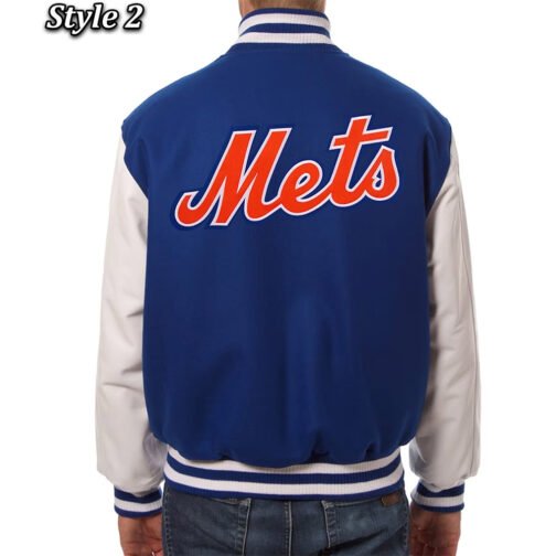 NY Mets Royal and White Varsity Jacket - Image 5