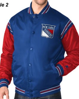 NY Rangers Color Block Wordmark Satin Jacket