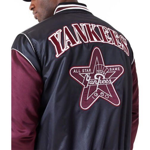 NY Yankees Black and Maroon Satin Jacket - Image 6