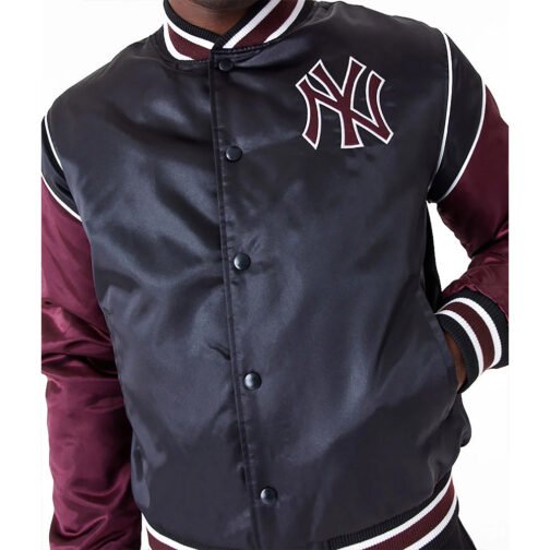 NY Yankees Black and Maroon Satin Jacket - Image 3