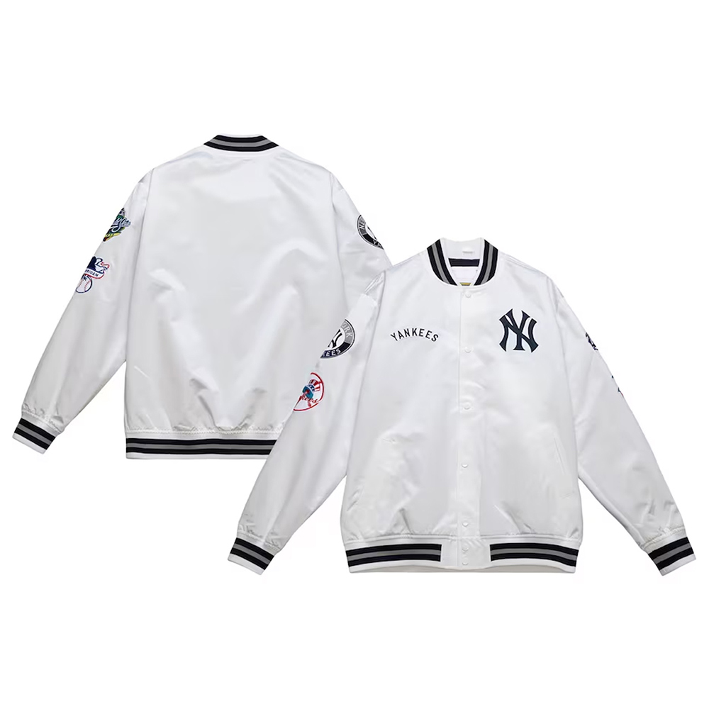 NY Yankees City Collection White Varsity Satin Jacket - Image 3