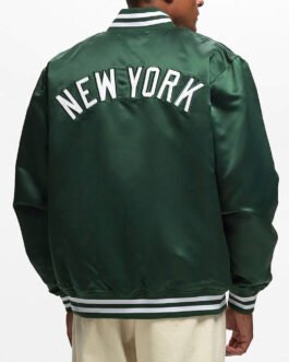 NY Yankees Green Bomber Satin Jacket