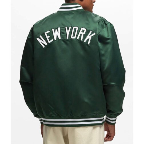 NY Yankees Green Bomber Satin Jacket - Image 2