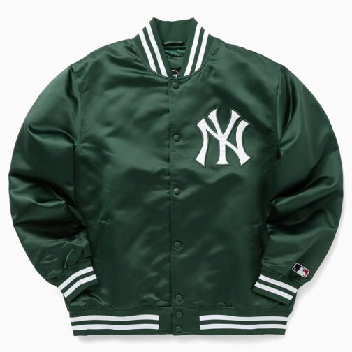 NY Yankees Green Bomber Satin Jacket - Image 3