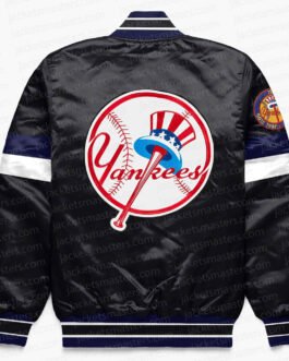 NY Yankees Home Game Black Varsity Satin Jacket