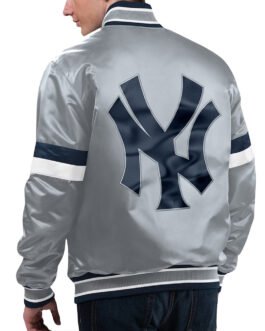 NY Yankees Home Game Gray Varsity Satin Jacket