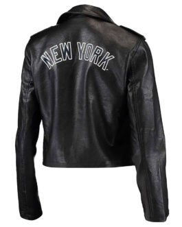 Biker NY Yankees Black Leather Jacket