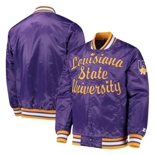 O-Line LSU Tigers Purple Satin Jacket - Image 3