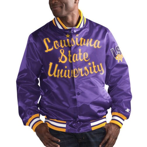 O-Line LSU Tigers Purple Satin Jacket - Image 4