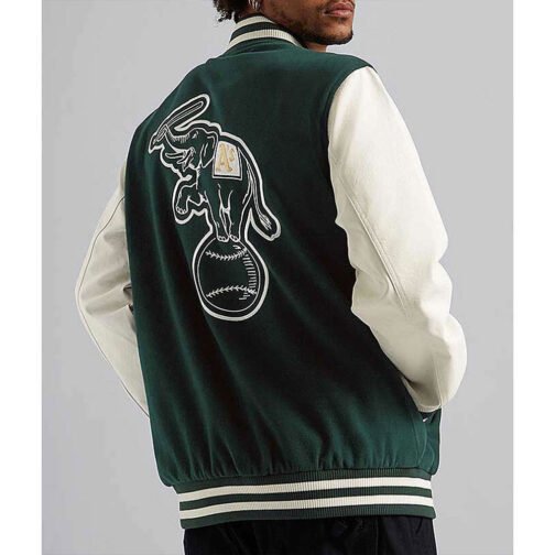 Oakland Athletics Green and White Varsity Jacket - Image 6
