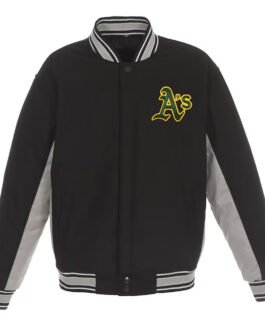 Oakland Athletics Accent Black and Gray Varsity Wool Jacket