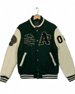 MLB Oakland Athletics Letterman Off White and Green Jacket