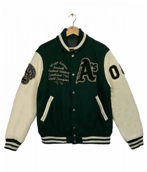 MLB Oakland Athletics Letterman Off White and Green Jacket