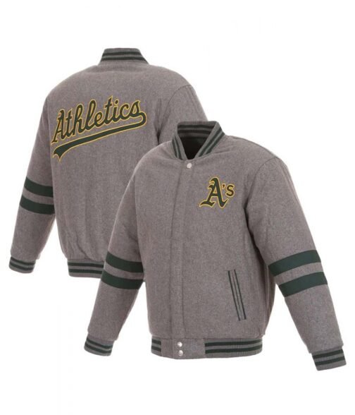 Oakland Athletics Letterman Gray Wool Jacket - Image 3