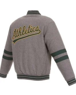 Oakland Athletics Letterman Gray Wool Jacket