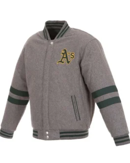 Oakland Athletics Letterman Gray Wool Jacket