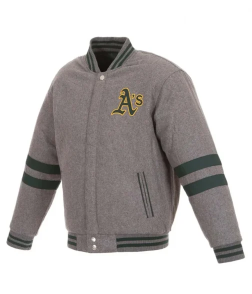 Oakland Athletics Letterman Gray Wool Jacket