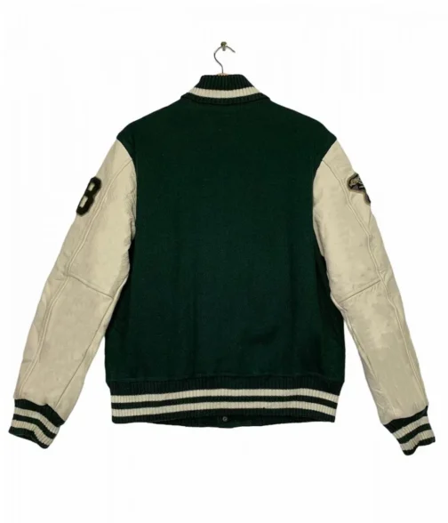 MLB Oakland Athletics Letterman Off White and Green Jacket - Image 2