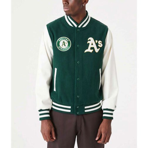 Oakland Athletics Green and White Varsity Jacket - Image 3