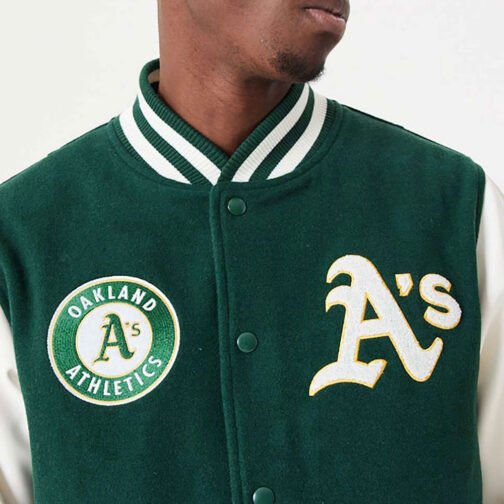 Oakland Athletics Green and White Varsity Jacket - Image 9