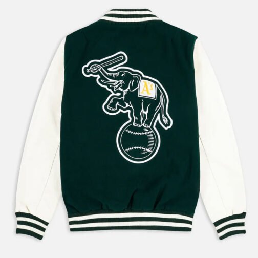 Oakland Athletics Green and White Varsity Jacket - Image 2