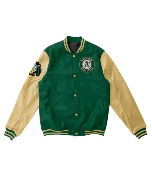 Varsity Oakland Athletics Yellow and Green Wool/Leather Jacket