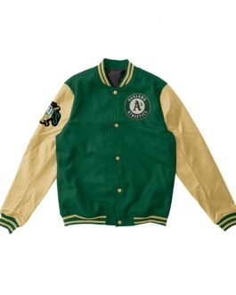 Oakland Athletics Varsity Green and Beige Wool/Leather Jacket